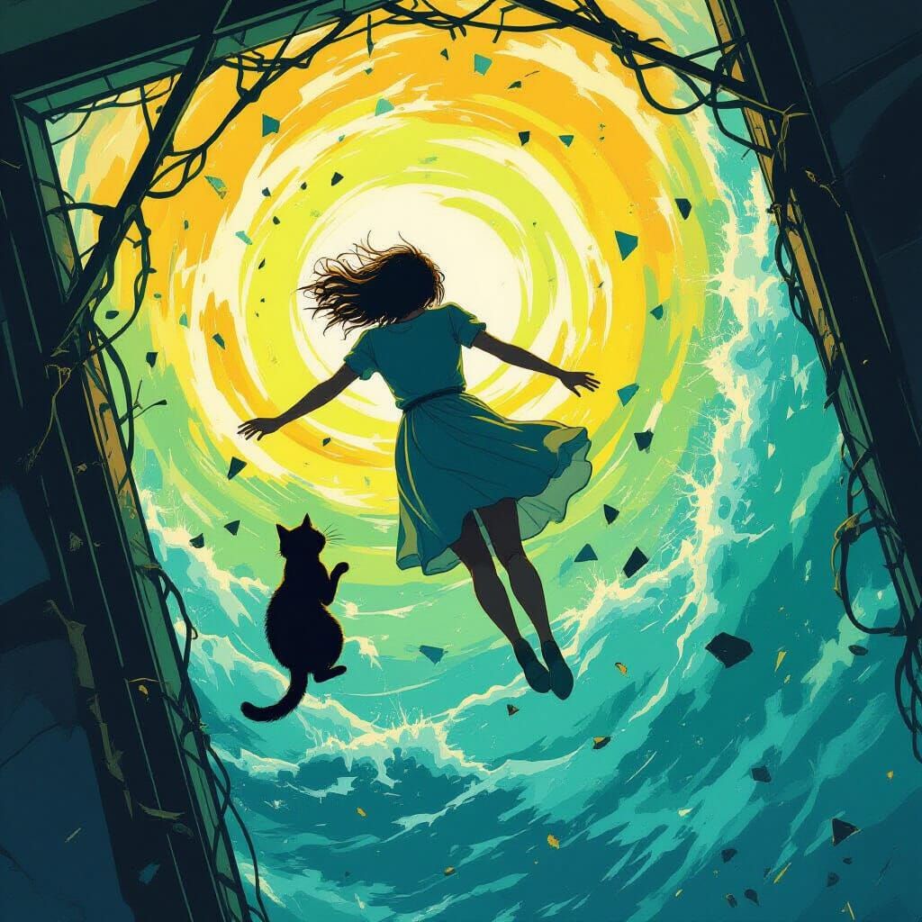 Woman and Cat Fall Into Turbulent Ocean