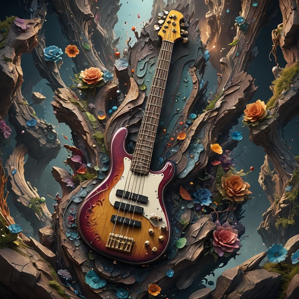Detailed Bass Guitar Matte Painting