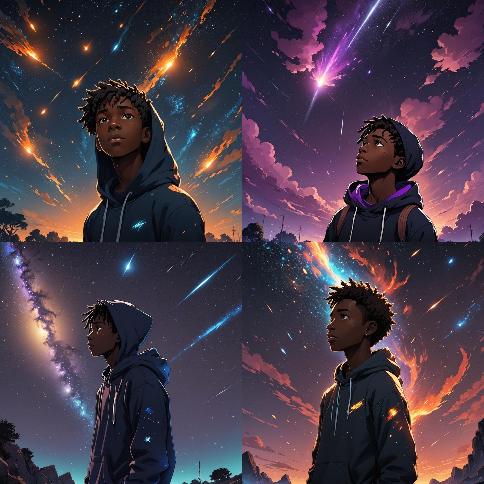Teenager with Comet in Anime Style