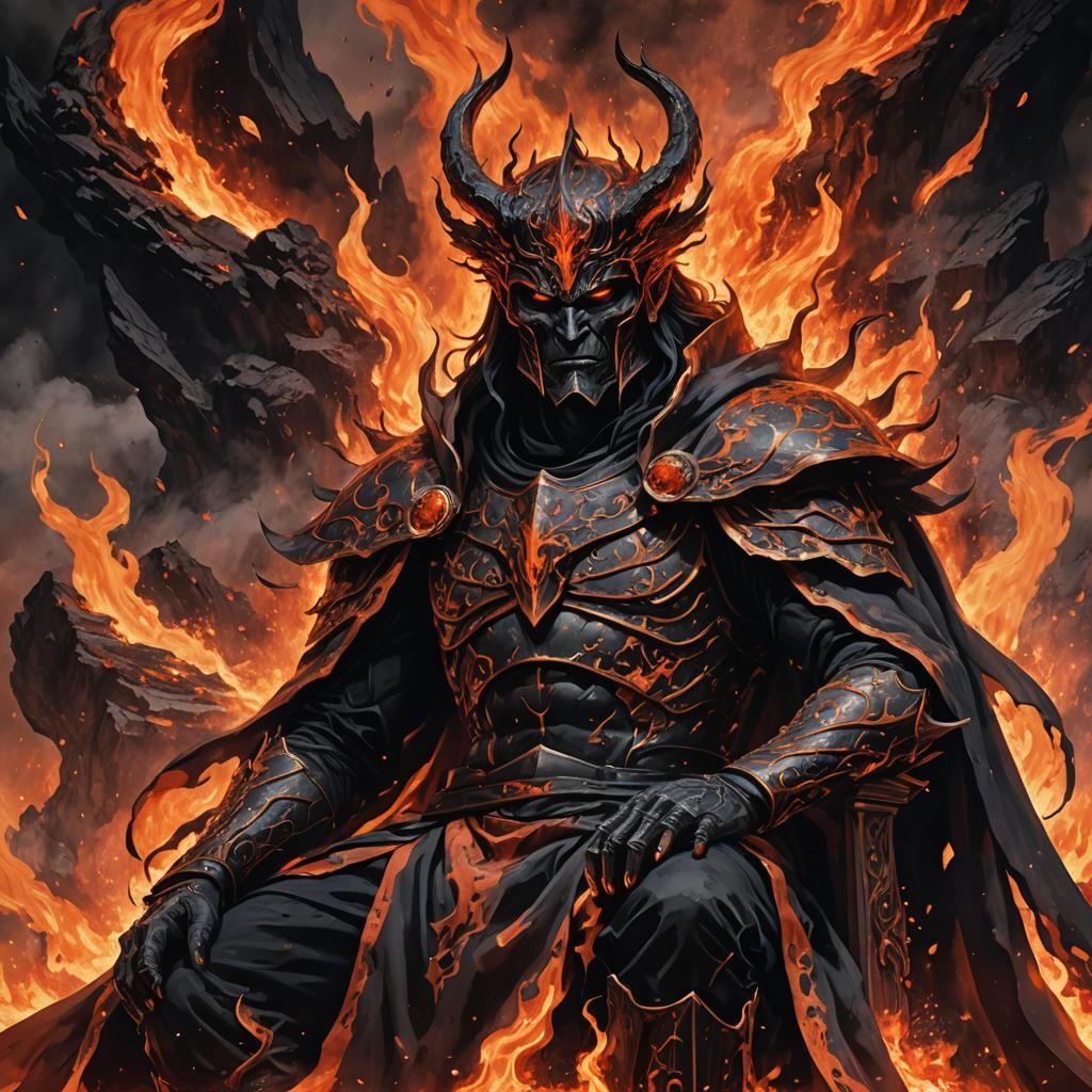 Hades in Dark Anime Style With Burning Flames