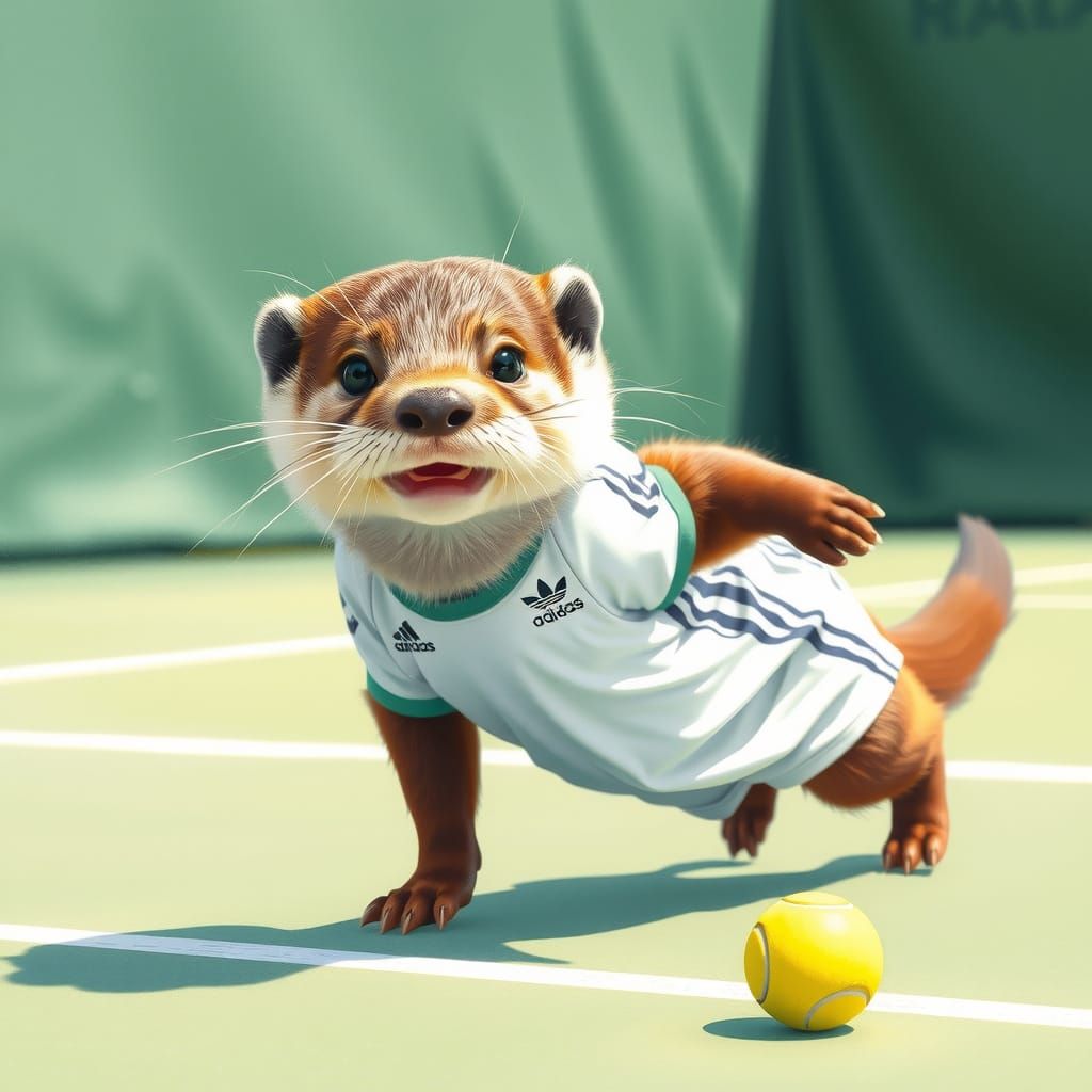 Otter Athlete: Watercolor Tennis Scene