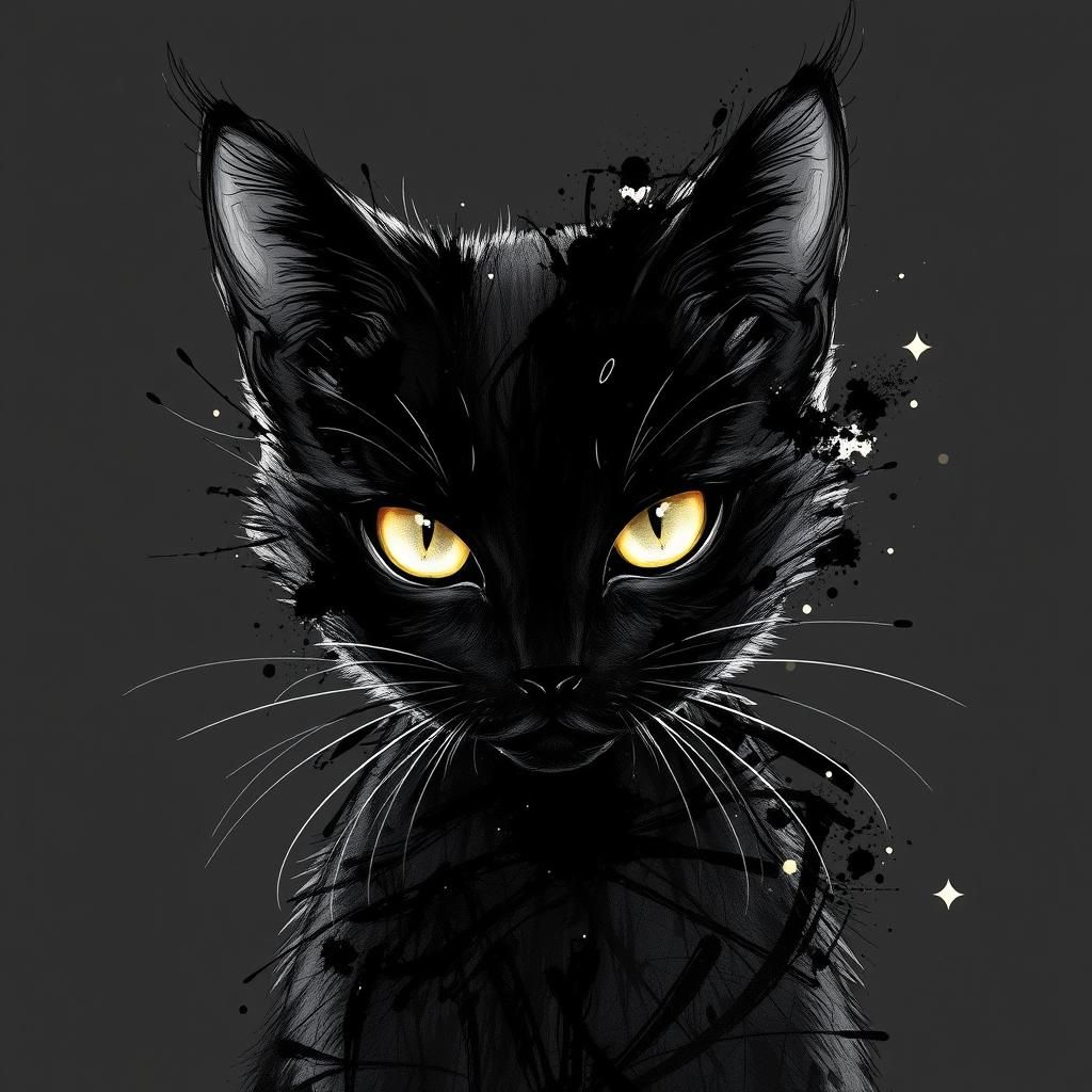 Abstract Ink Cat in Anime Style, 3D Render