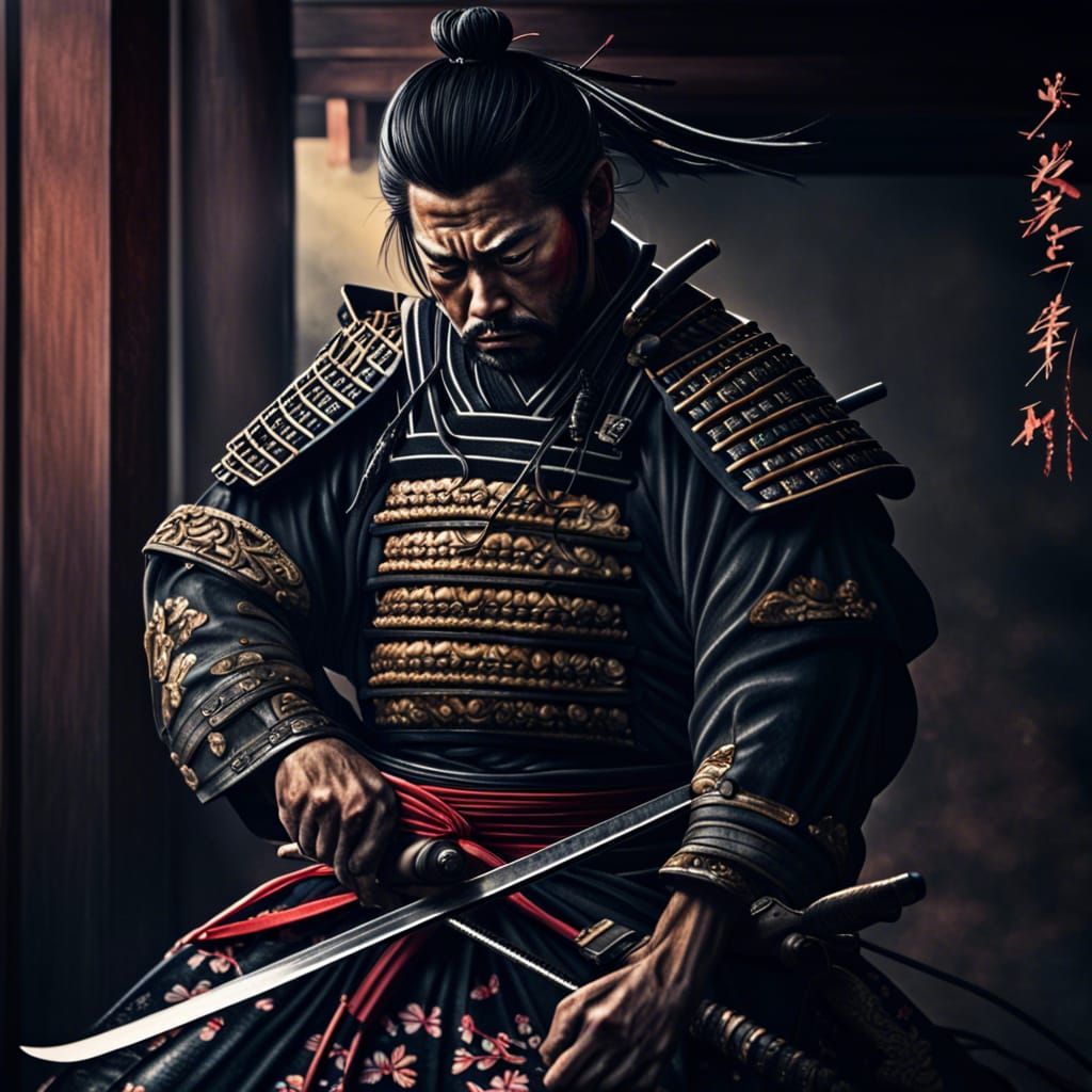 Samurai Committing Seppuku in Hyperrealistic Style