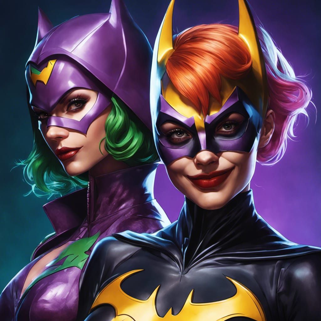 Batgirl and Joker Portrait in Art Nouveau Style