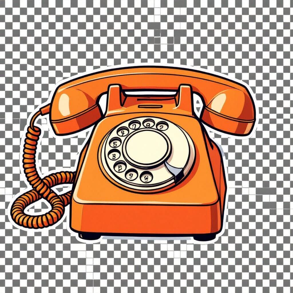 Vintage Orange Push-Button Phone Illustration
