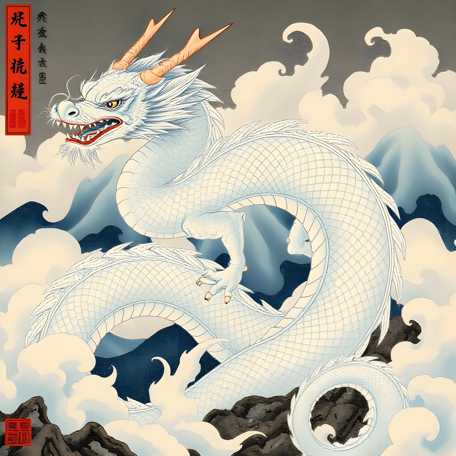 Ancient Chinese Dragon in Traditional Ukiyo-e Composition