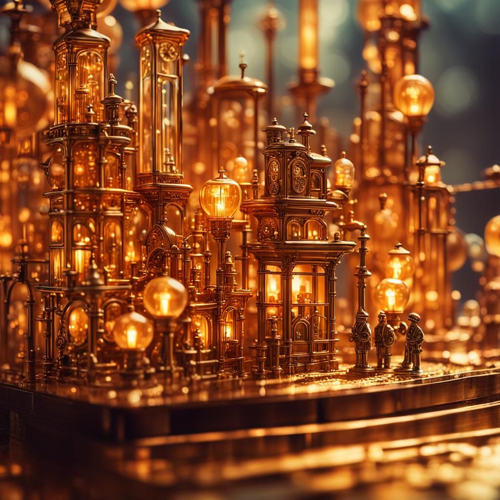 Steampunk Glass City Figurine with Clockwork Details