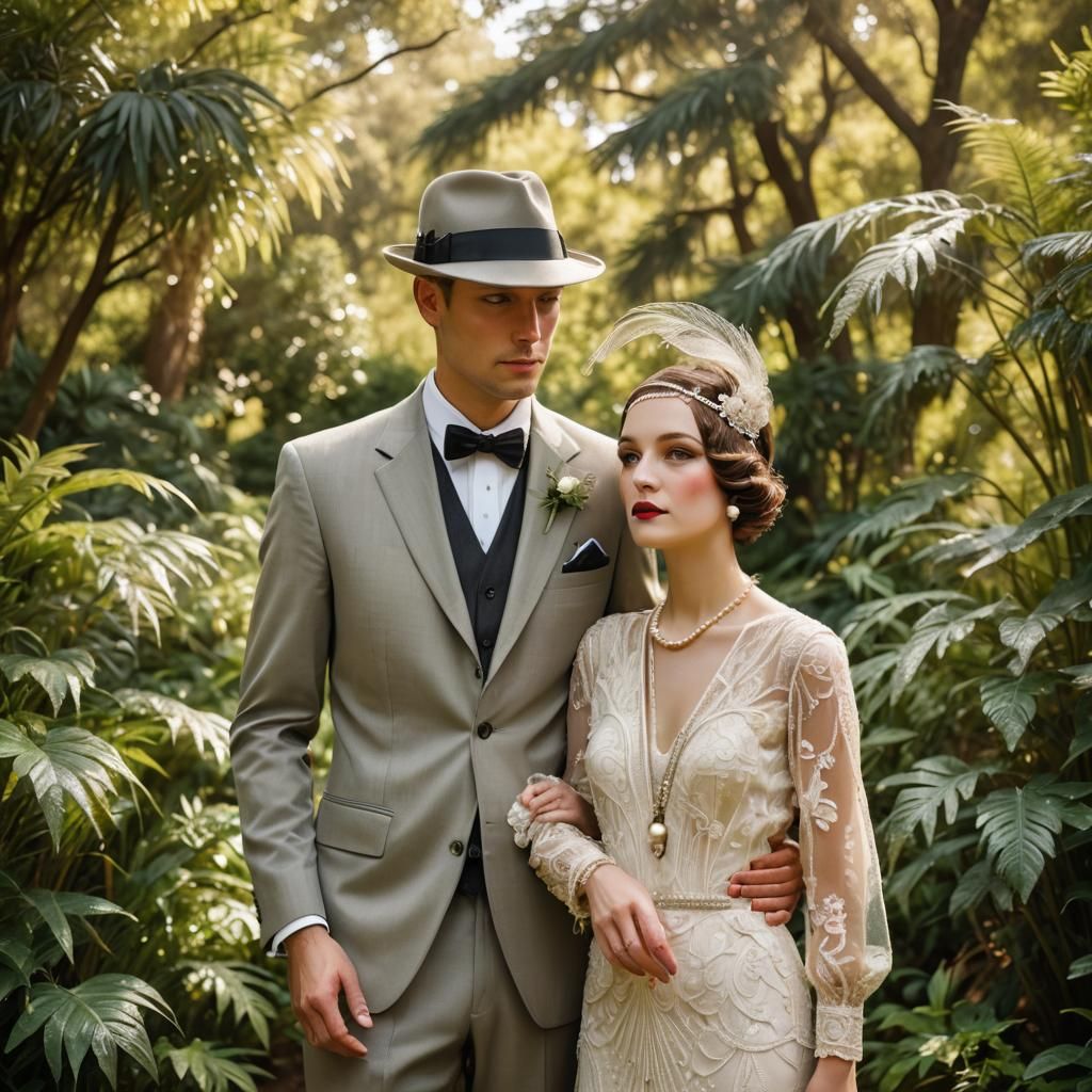 Flapper Bride and Groom in Art Deco Style