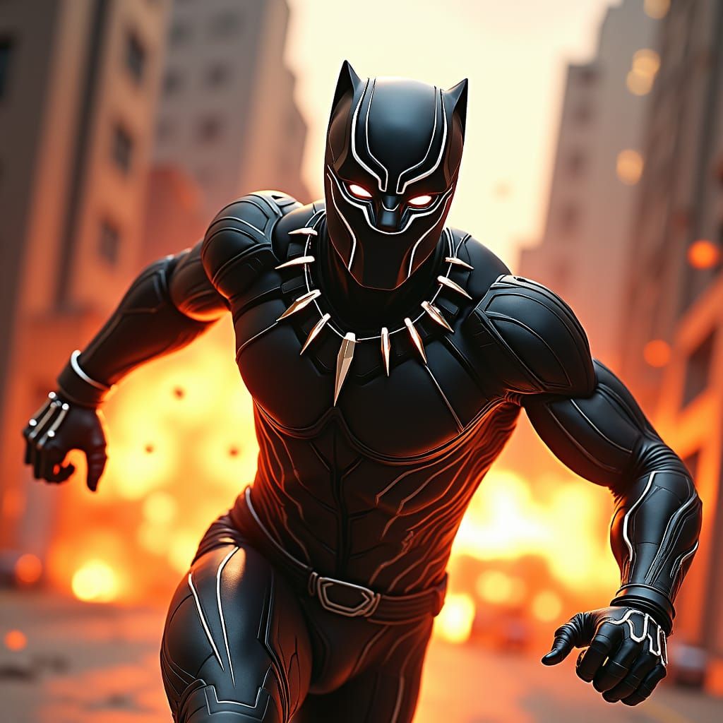 Black Panther Bursts Through Wakandan Cityscape in 4K