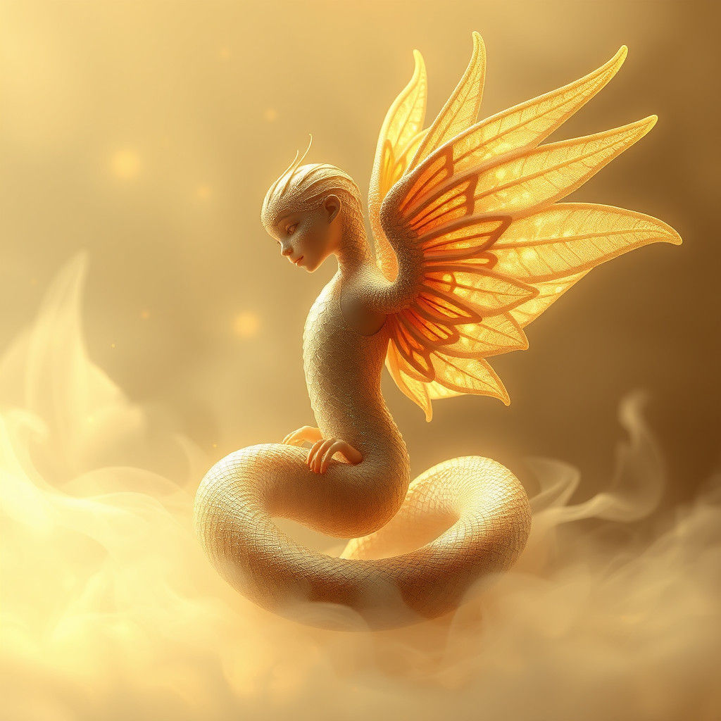 Serpentine Angel Emerges From Misty Veil