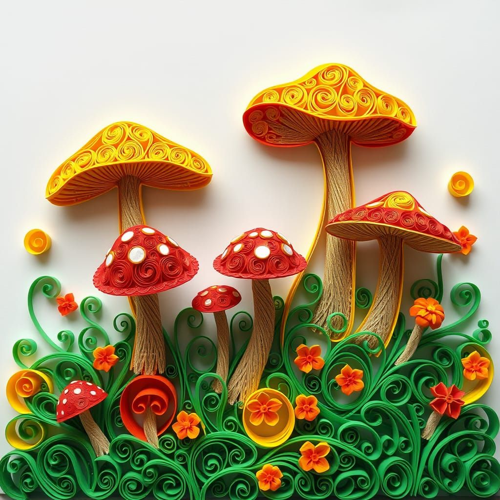 Whimsical Quilled Mushroom Oasis