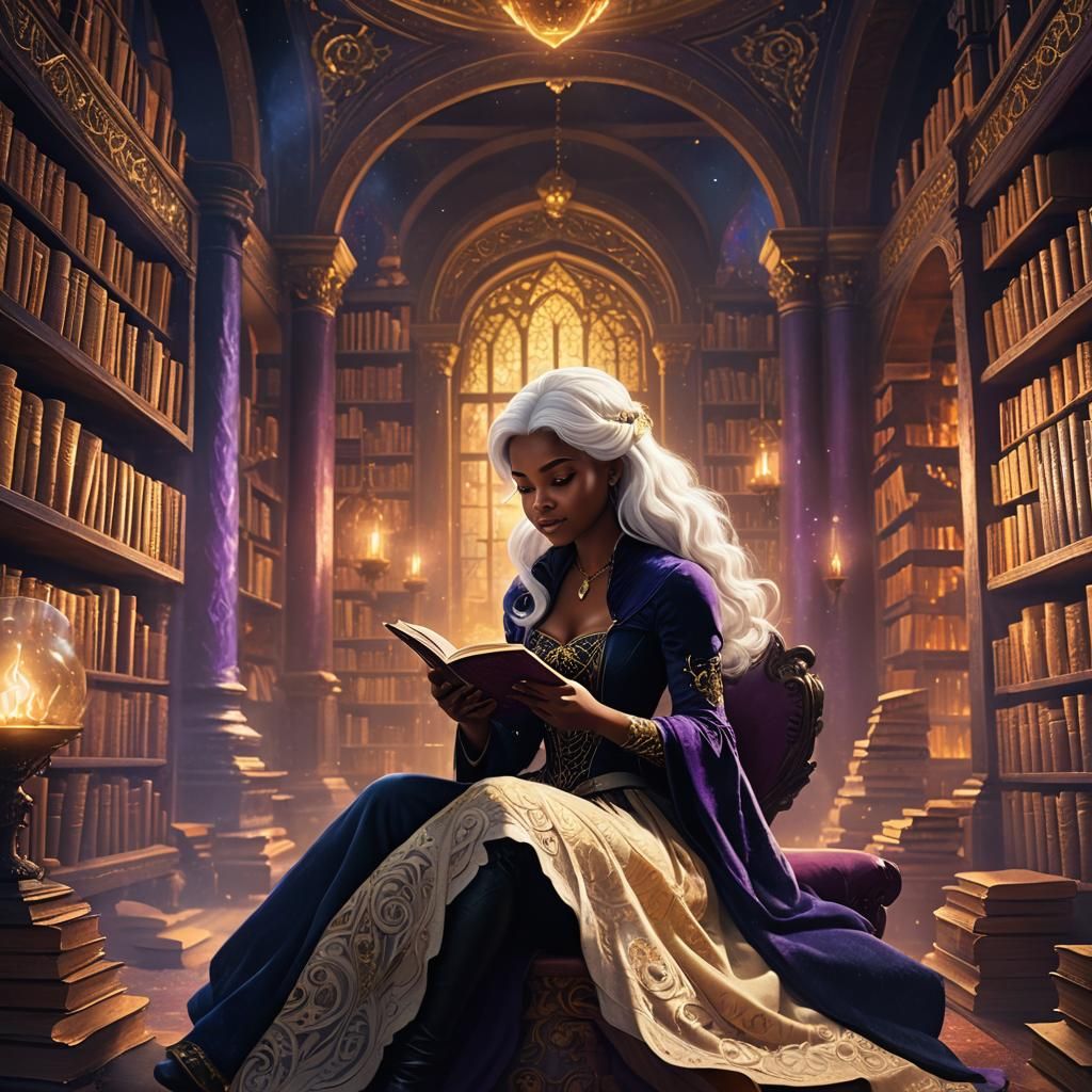 Princess Belle in Mystical Library: Fantasy Concept Art