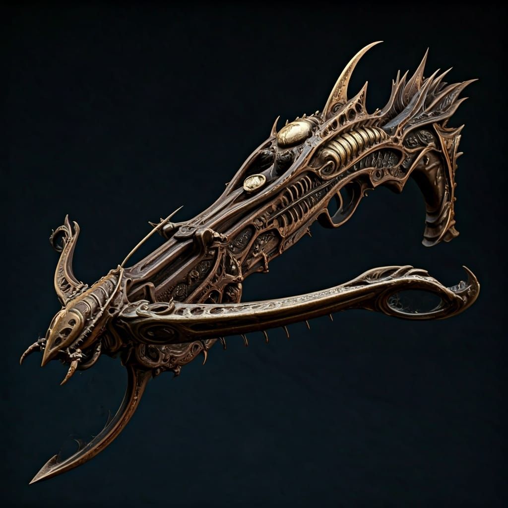 Intricate Wooden Crossbow with Chitin Insect Mechanisms