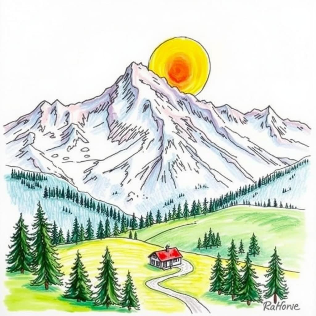 Alpine View Sketch with Markers