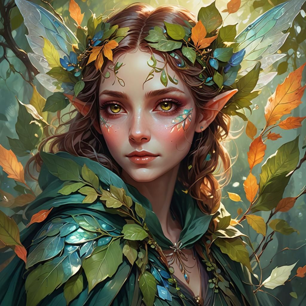 Fae-Girl Portrait with Opalescent Wings