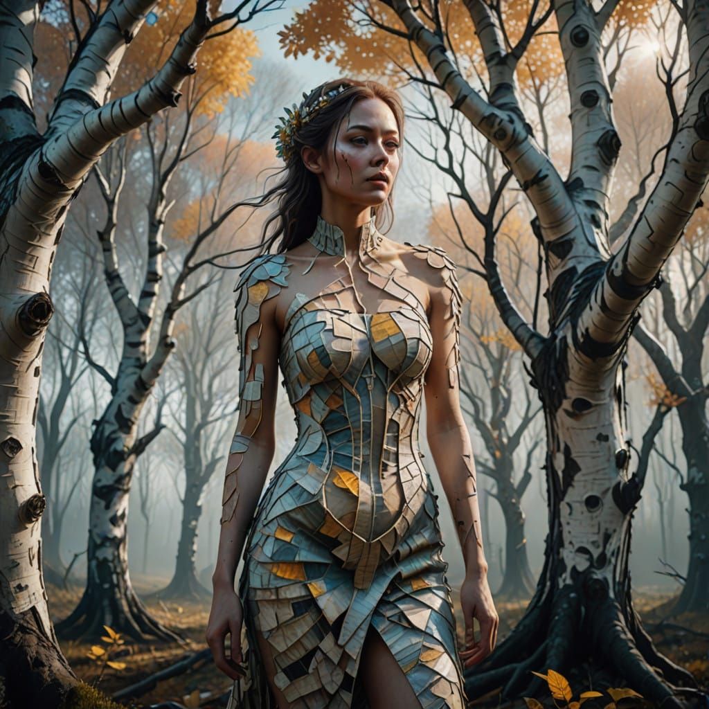 Surreal Fantasy of Transformation: Girl Becomes Birch Tree i...