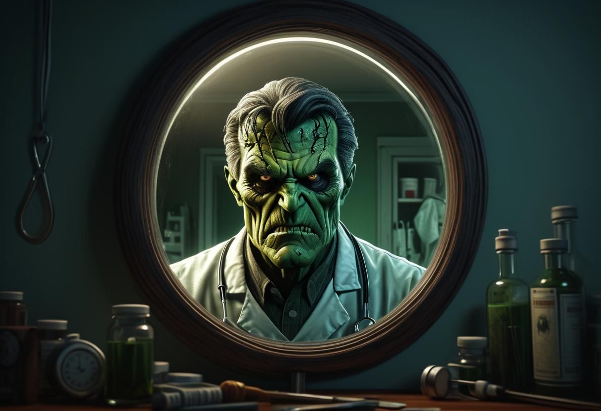 Doctor's Ominous Reflection: 3D Comic Style Horror