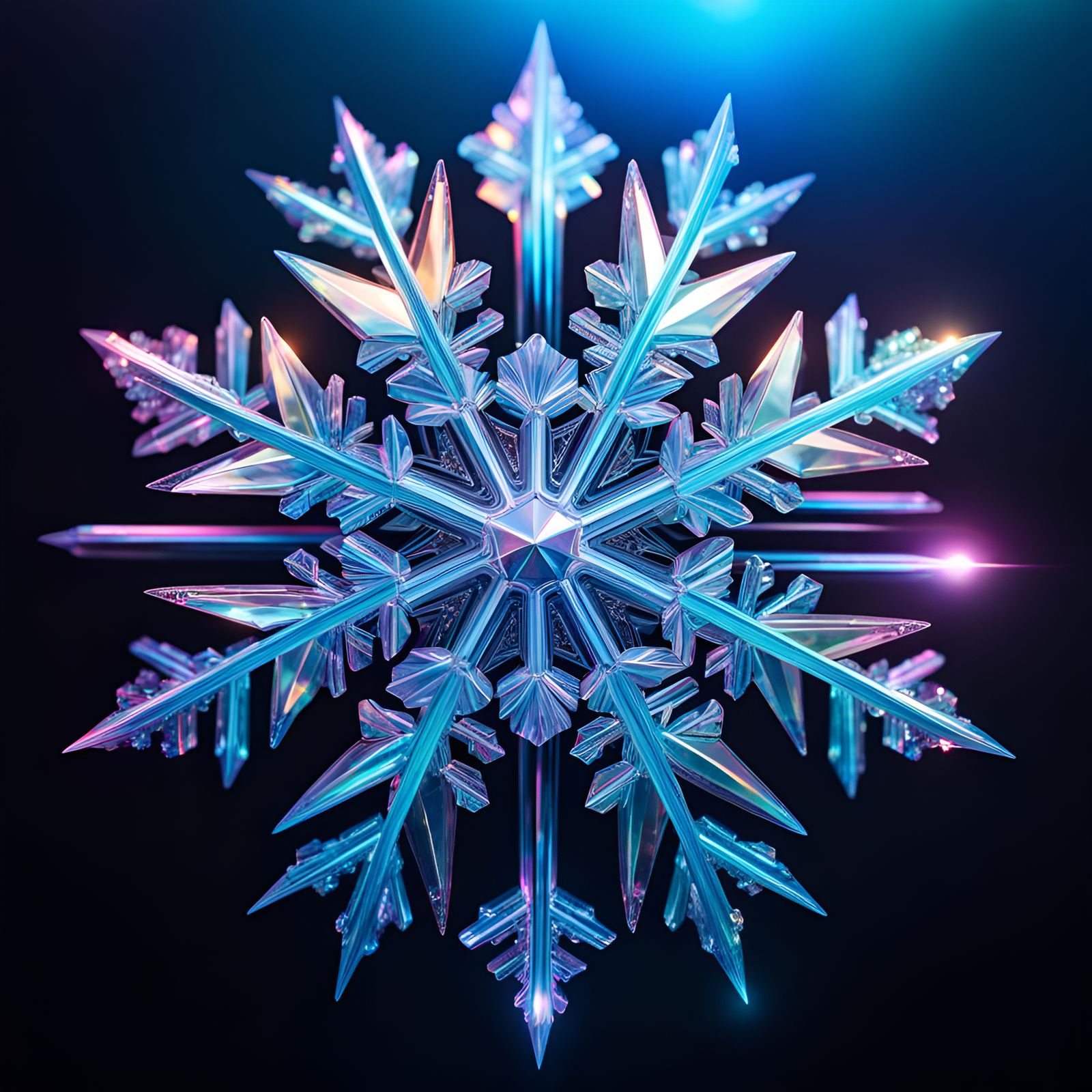 Holographic Snowflake Crystal in Kaleidoscopic Colors