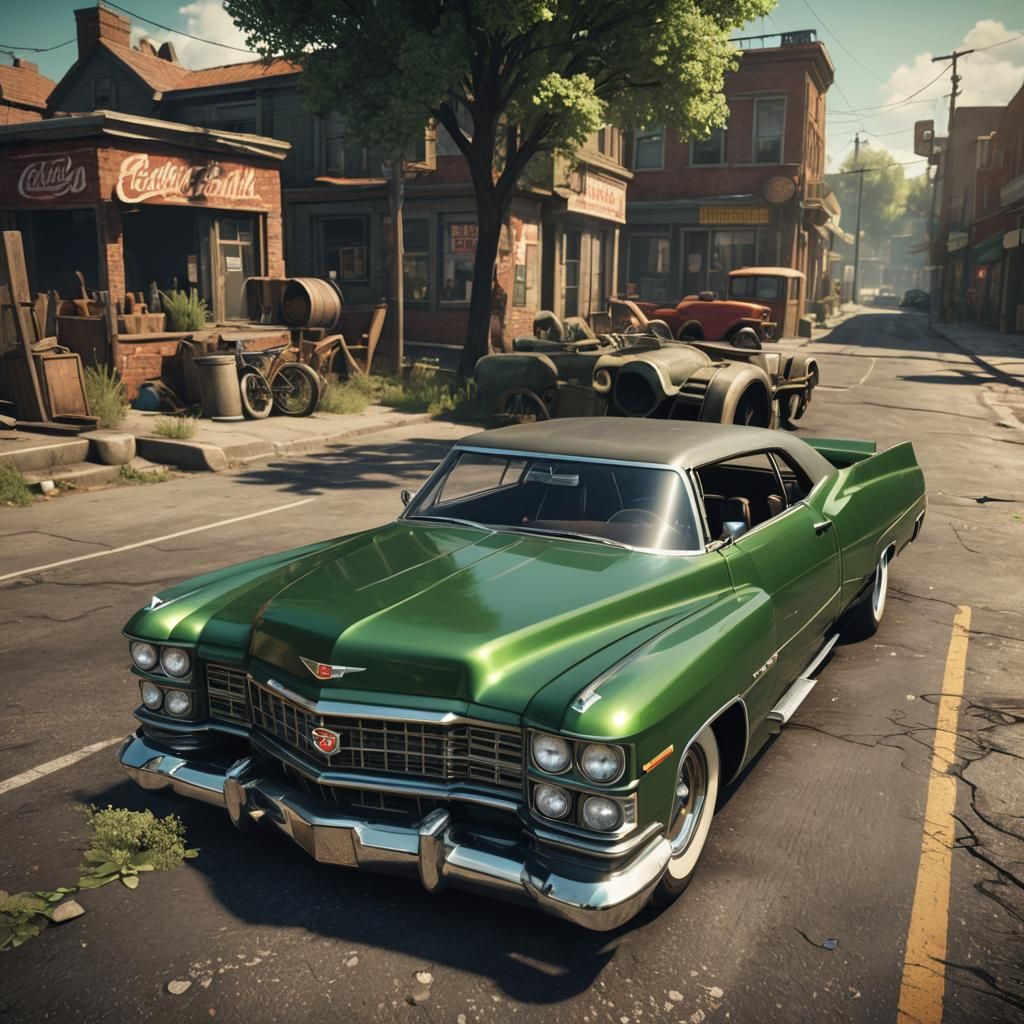 Green 1970s Hotrod Cadillac in 3D