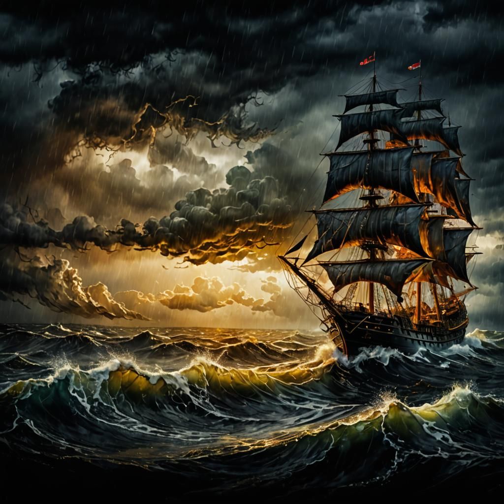 Black Ship in Stormy Sea: Watercolour Zentangle