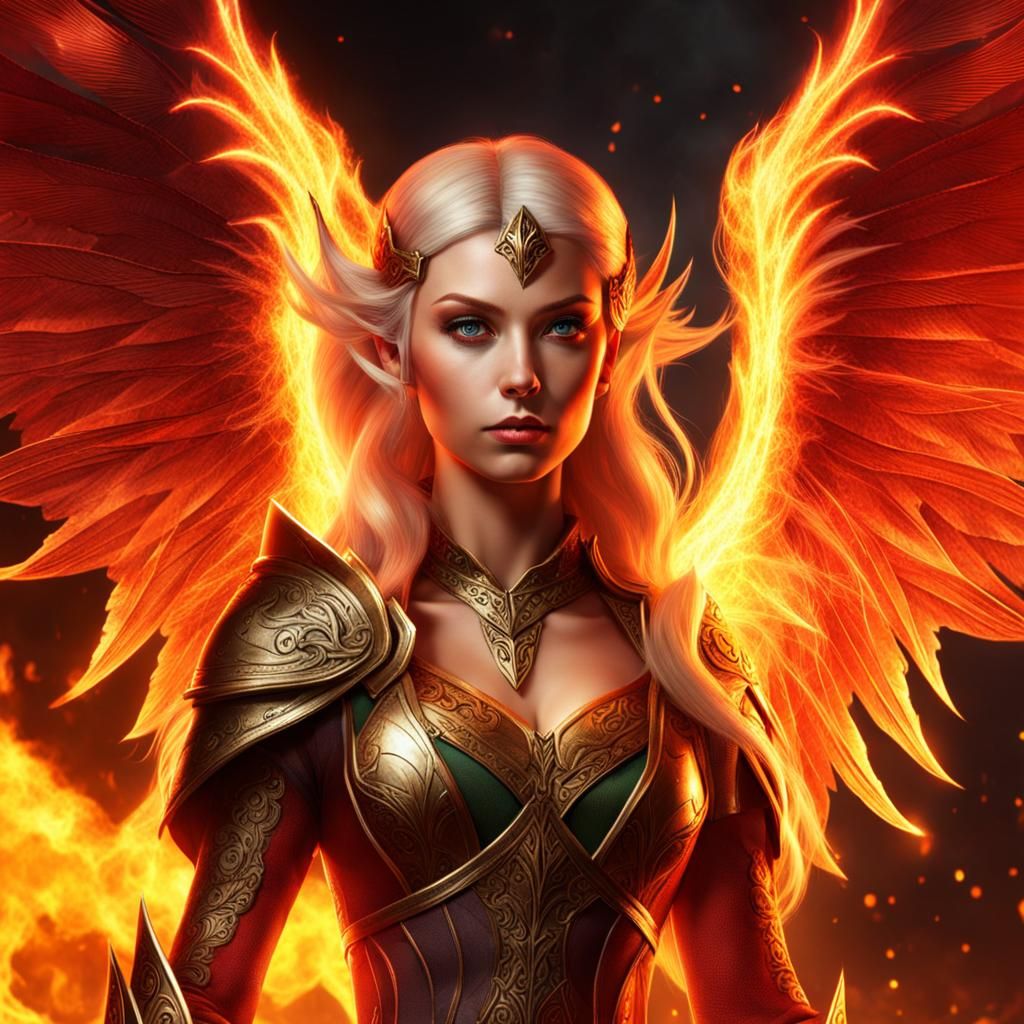 Fiery Winged Elf: A Fantasy Portrait