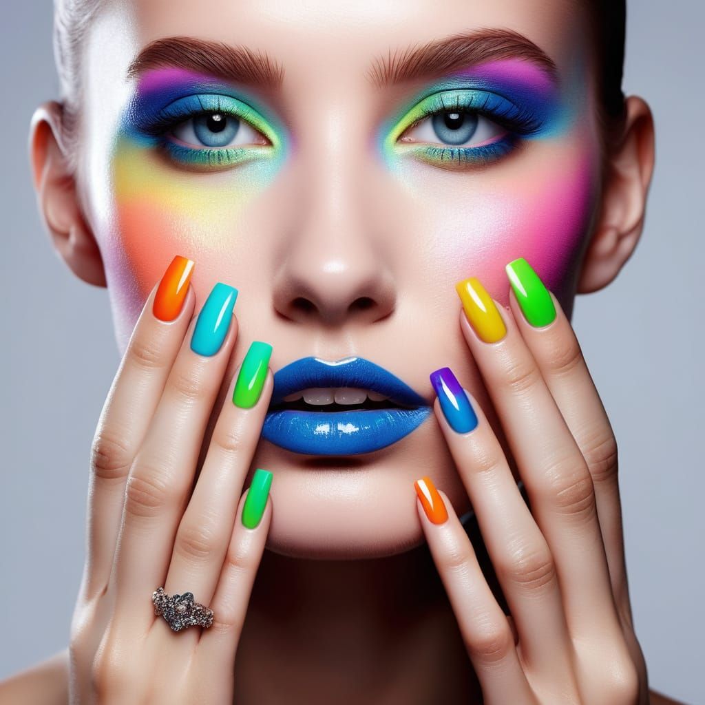 Vibrant Rainbow Nails Meet Ace Colors in Stunning Digital Ar...