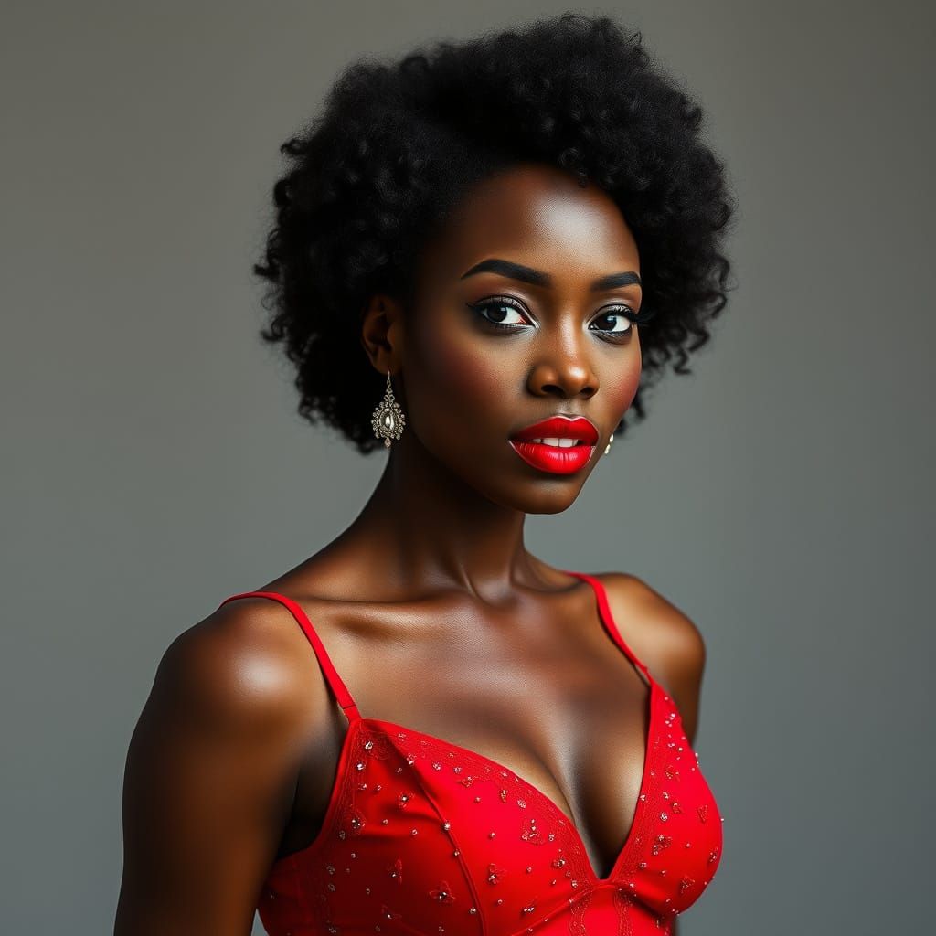 African Beauty in Red: Realistic Portrait of a Malian Woman