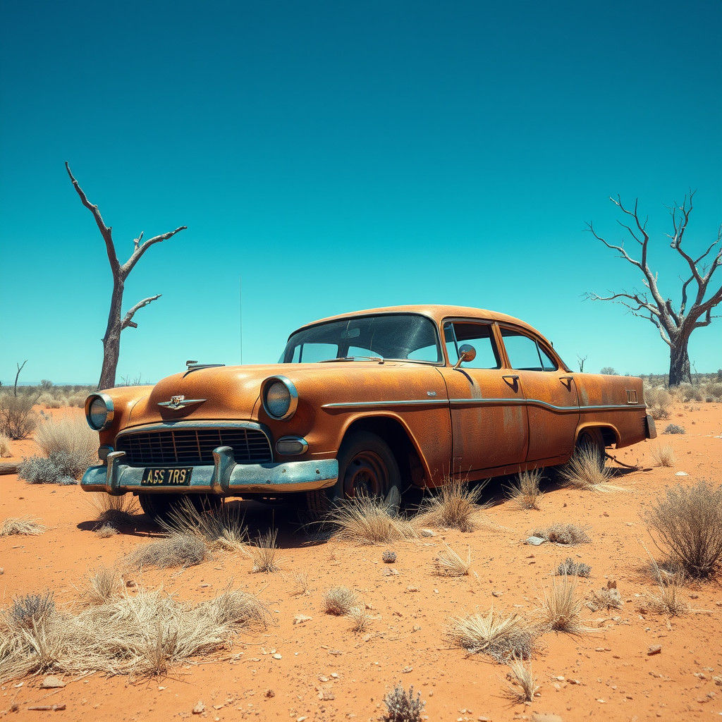 Abandoned Holden Car in Outback: Dreamlike Australian Scene