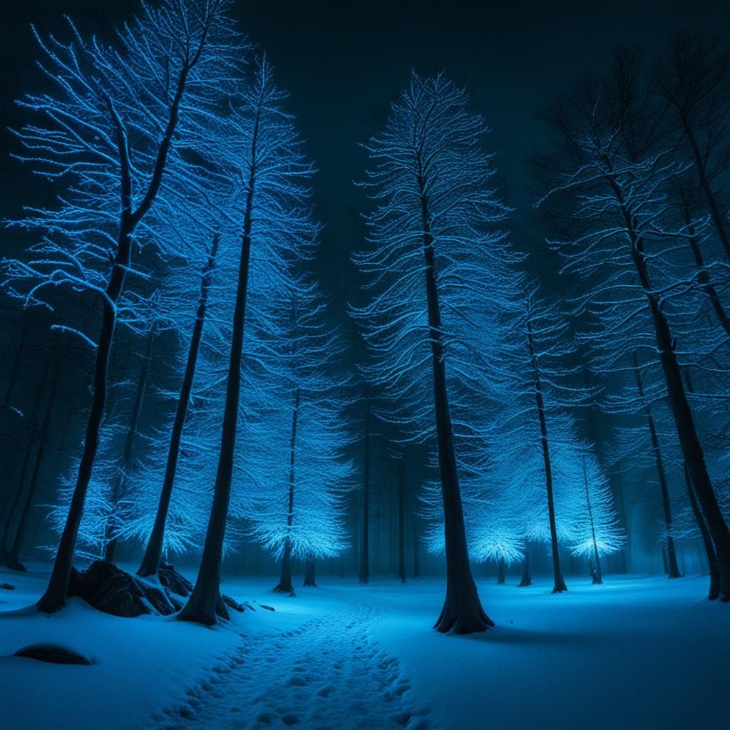 Bioluminescent Christmas Trees Illuminate Enchanted Winter