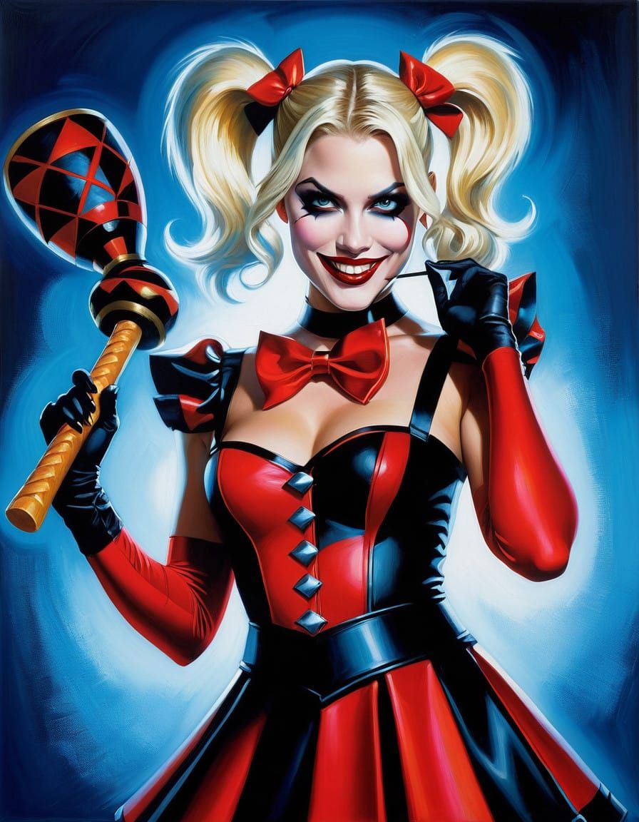 Mischievous Harley Quinn in Vibrant Carnival Style