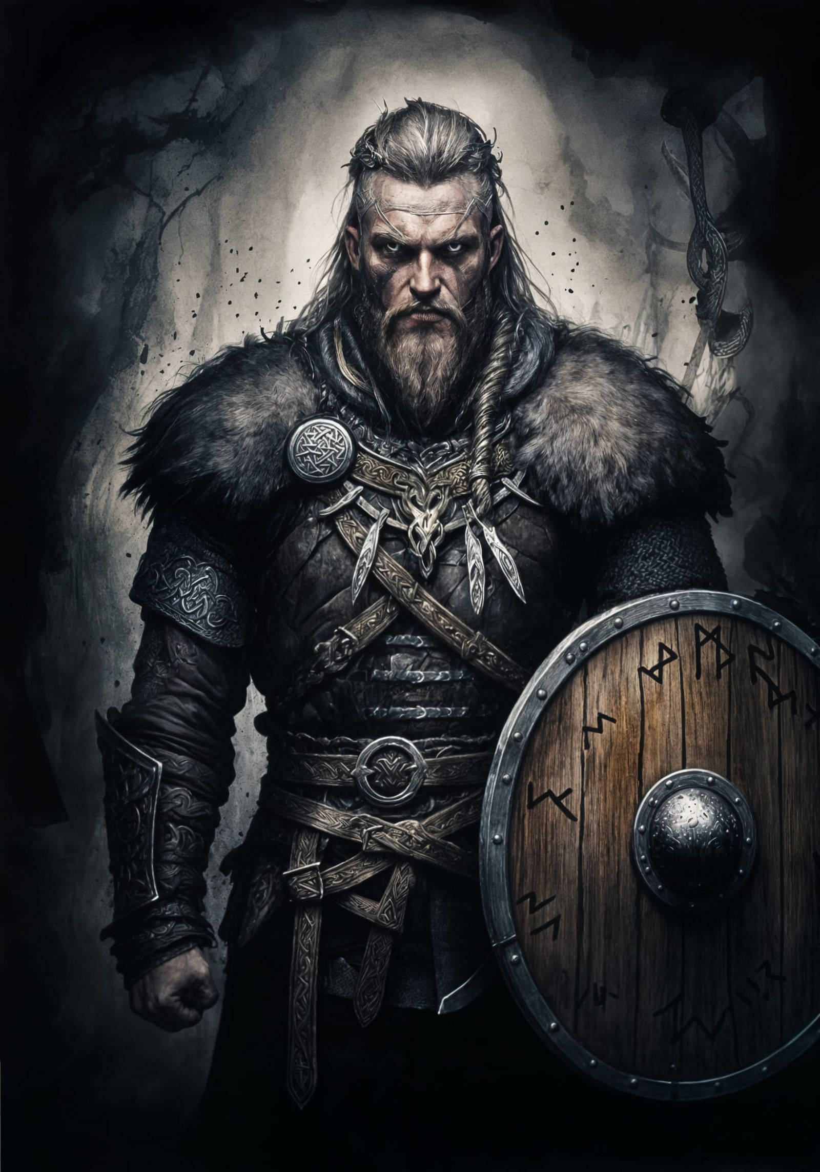 Viking Warrior in Dark Fantasy Armor