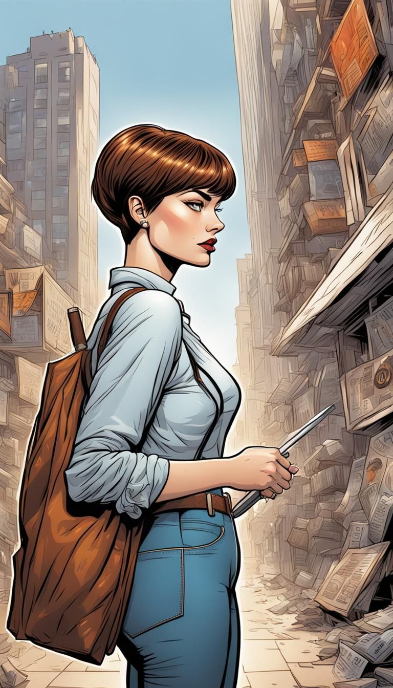 Young Woman in Cartoon Style Comic Art