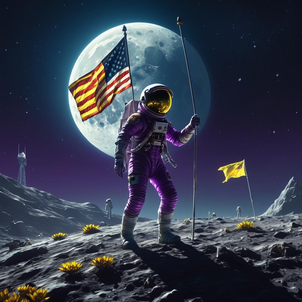 Alien and Astronaut on Moon in Dark Fantasy Style