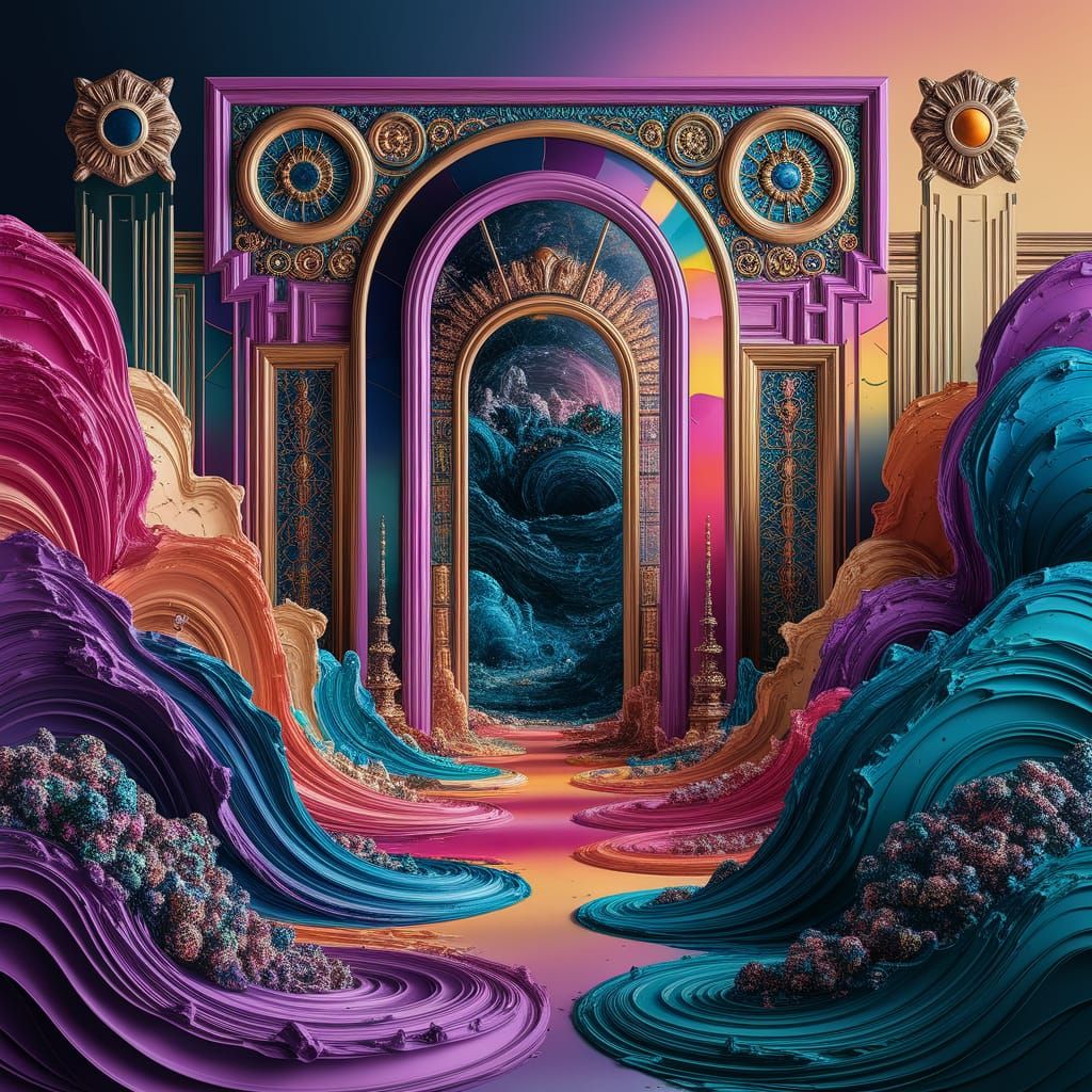 Surreal Dreamscape in Neo-Impressionist Style