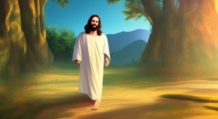 Jesus Walks in Sunlight: Hyperrealistic Concept Art