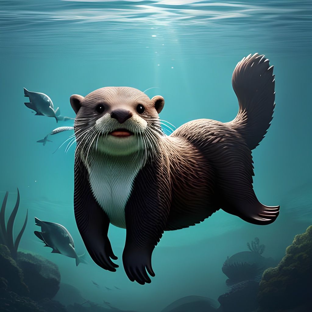 Realistic Detailed Image of a Cute Otter Underwater
