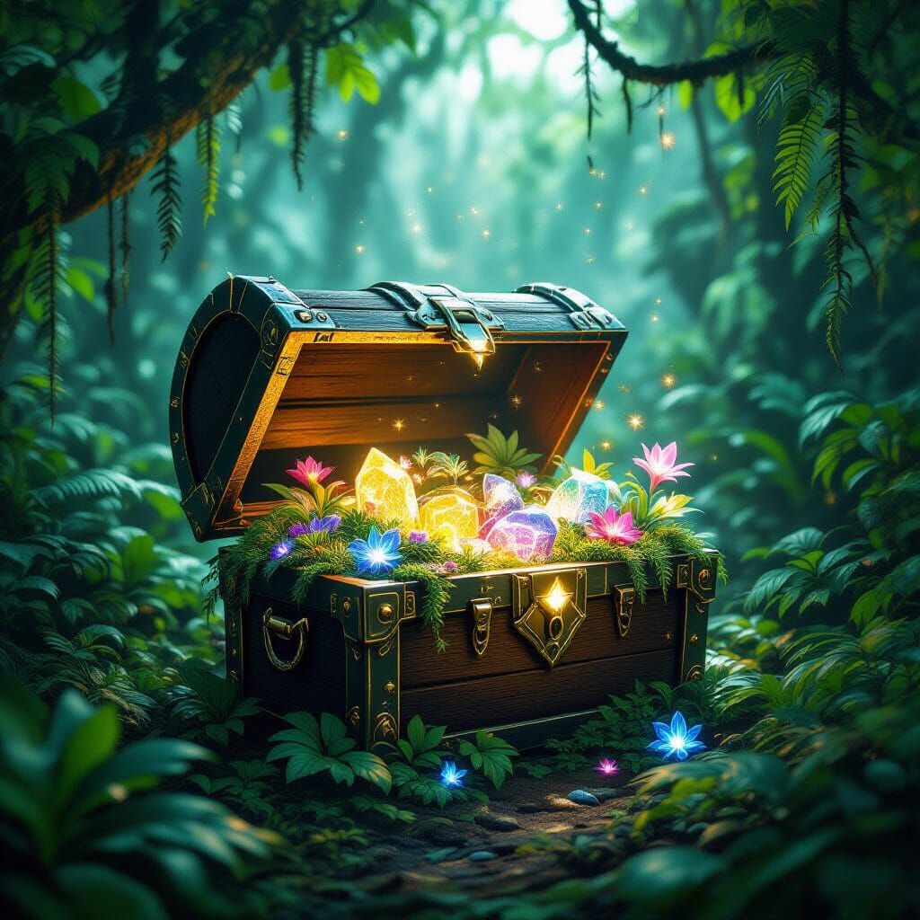 Alien Jungle Treasure Chest with Bioluminescent Flora