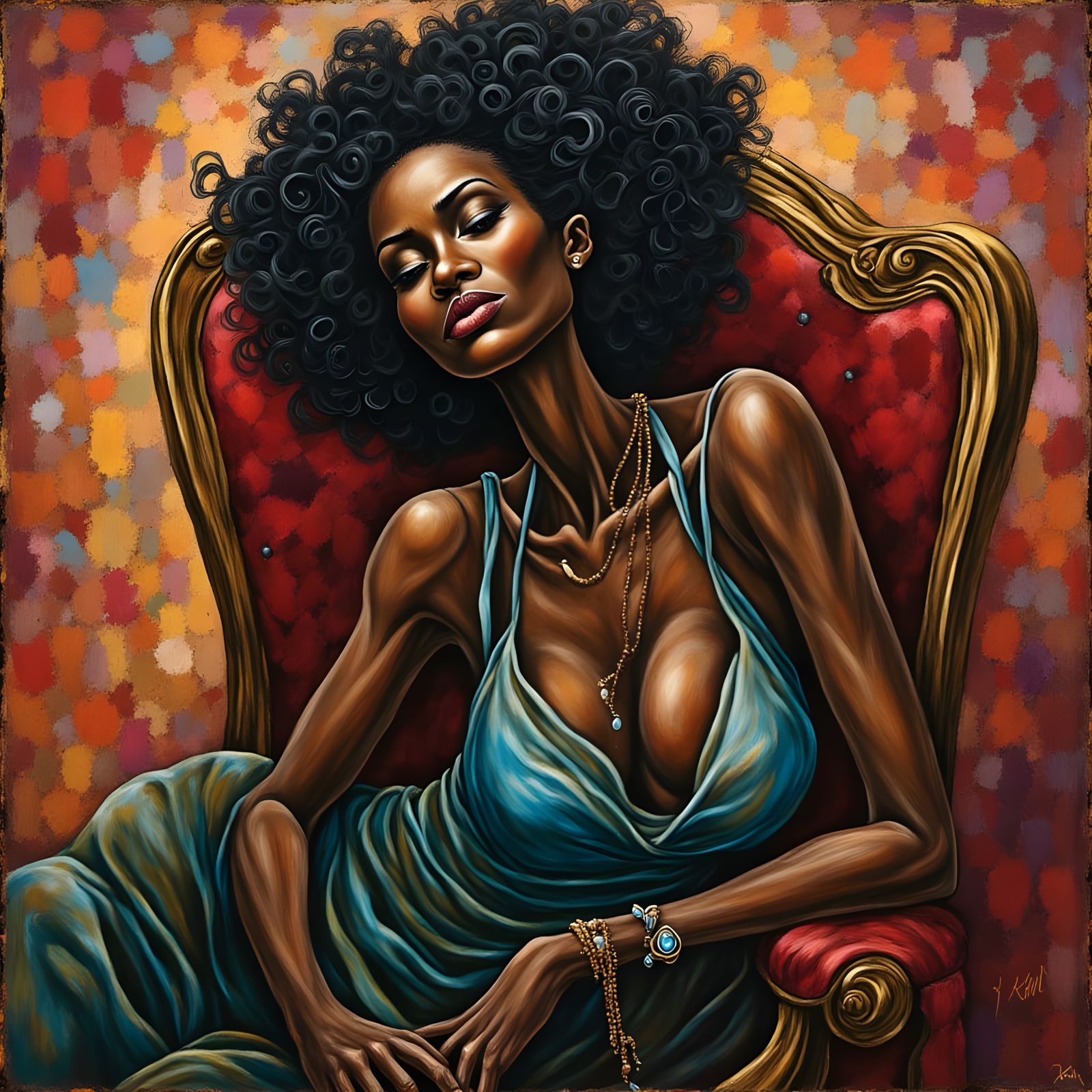 Elegant Woman Portrait in Textured Oil Painting Style