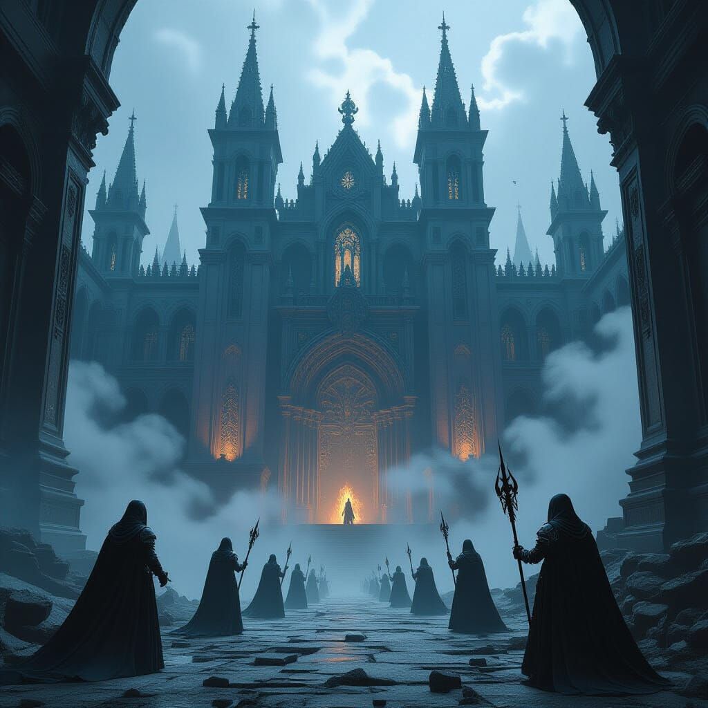 Gothic Temple of Forbidden Magic with Hollow Paladins
