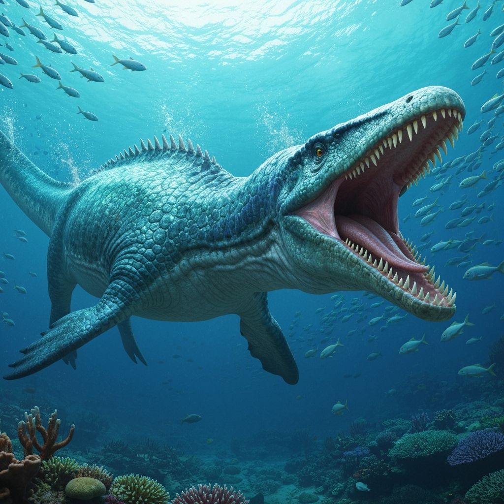 Mosasaurus Emerges from Coral Reef, Paleoart Style