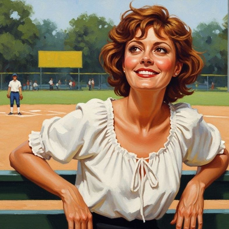Susan Sarandon as Annie Savoy in Nostalgic Oil Painting