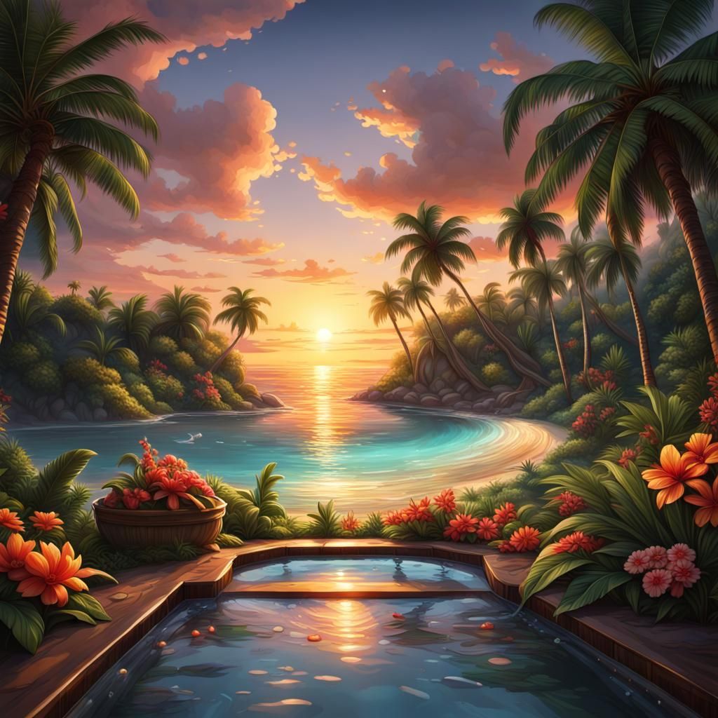 Lush Tropical Island Paradise: Dark Fantasy Concept Art