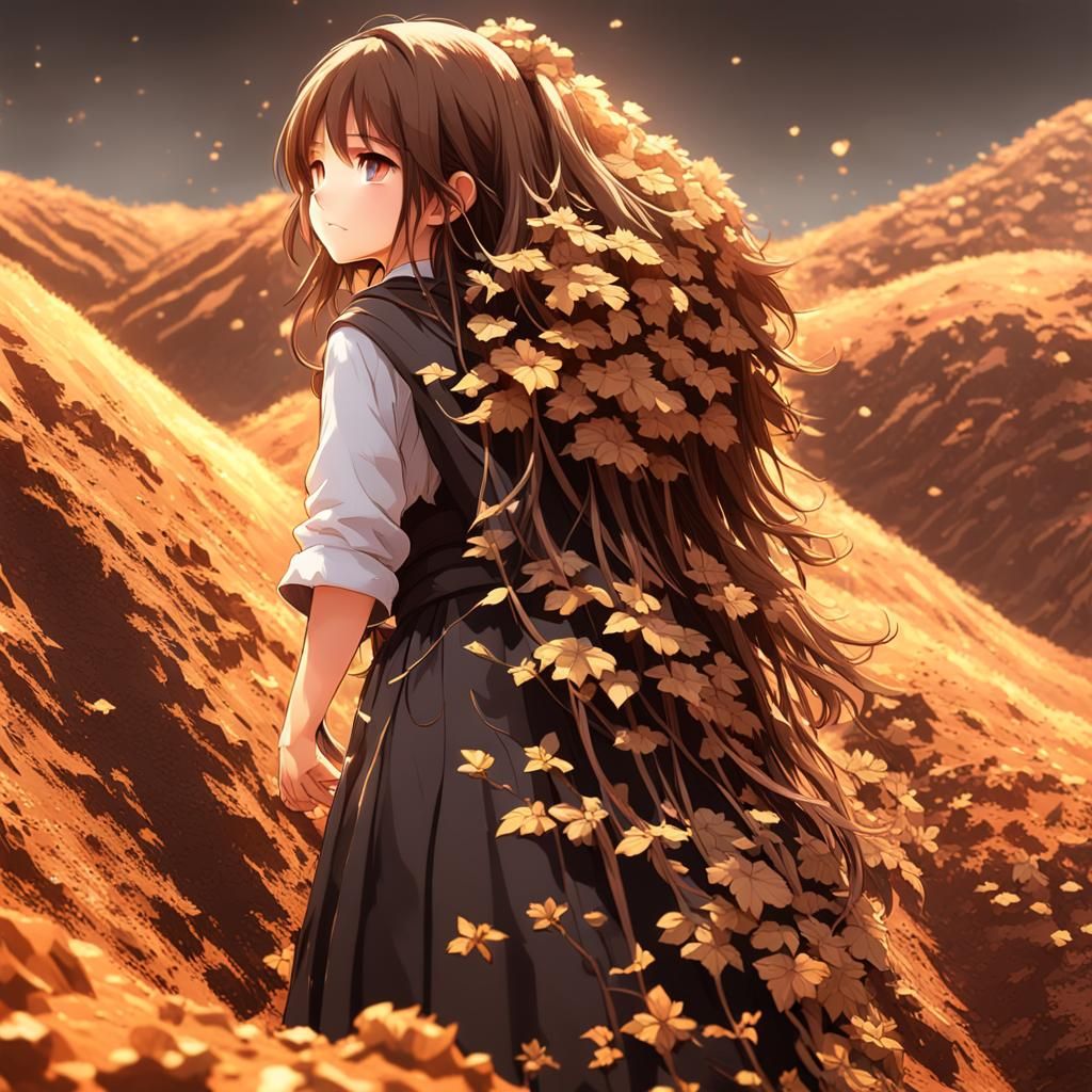 Girl Climbing Soil Mound: 3D Anime Art