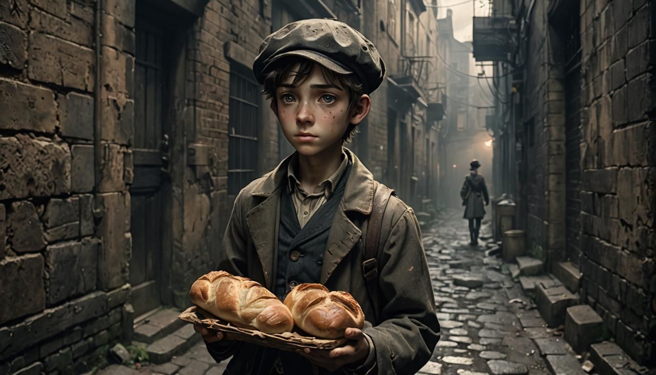 Oliver Twist: 3D Anime Art in Dim Alleyway