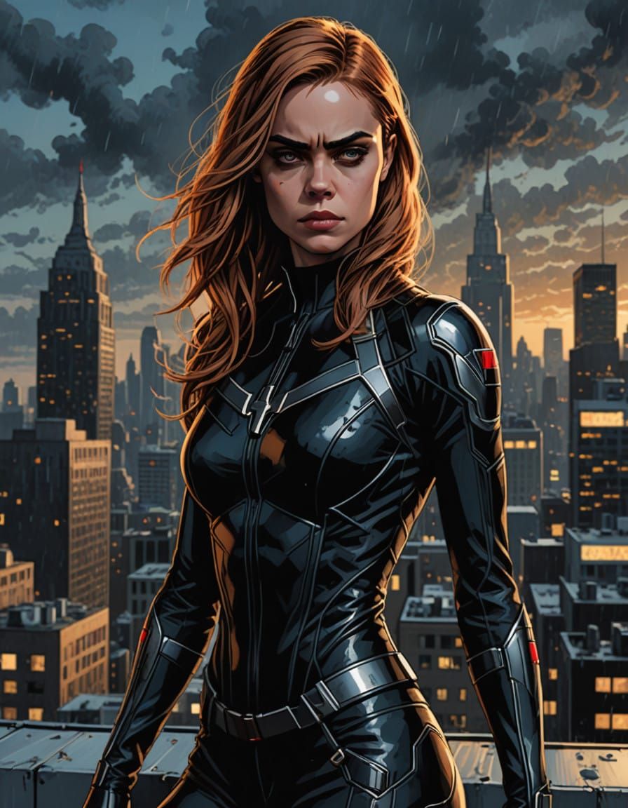 Cara Delevingne as a Cyberpunk Marvel Black Widow