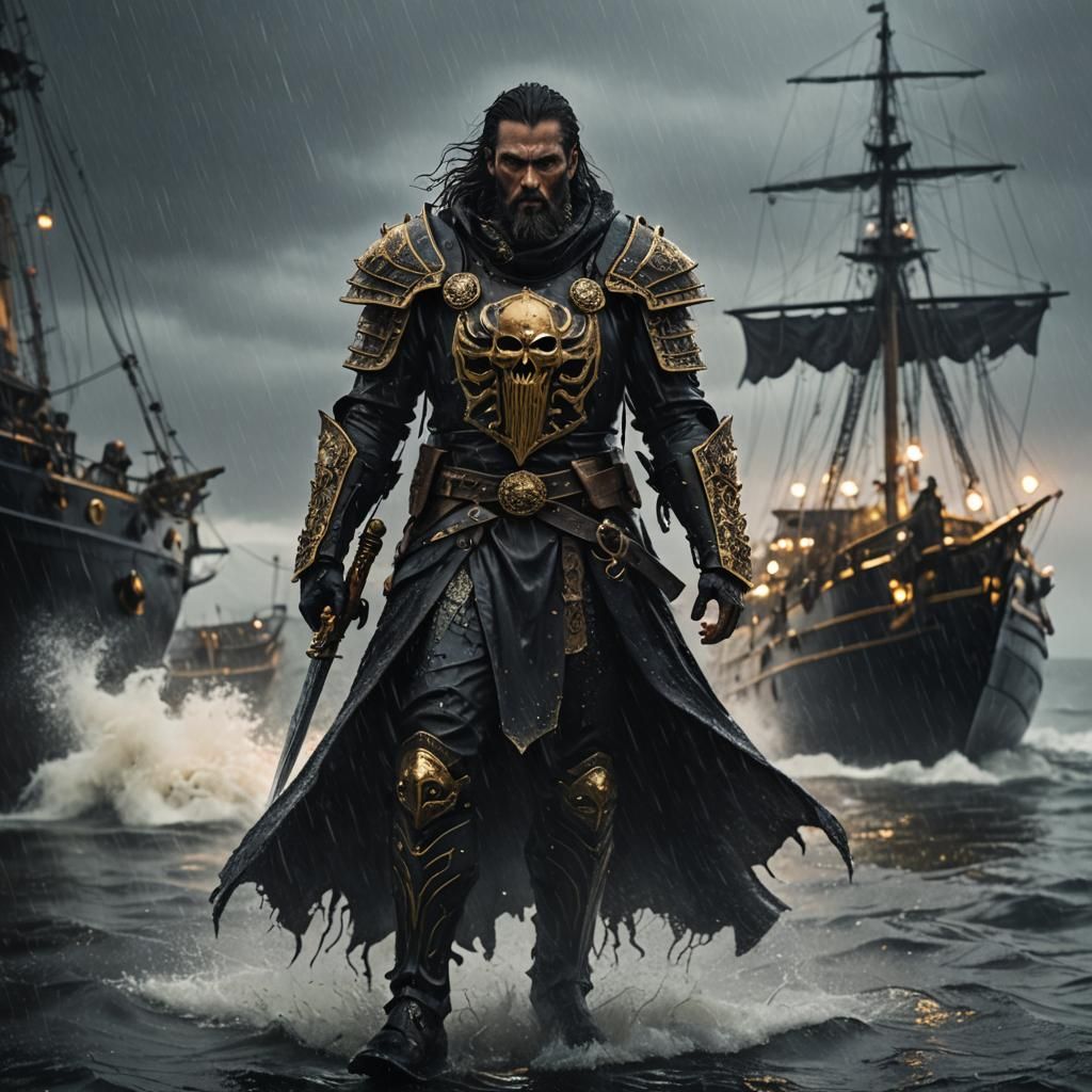 Eldritch Knight in Stormy Seascape, Cinematic 3D Render