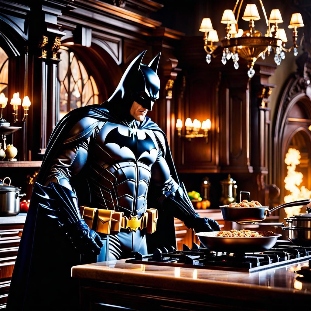 Batman Cooking in Wayne Manor Kitchen