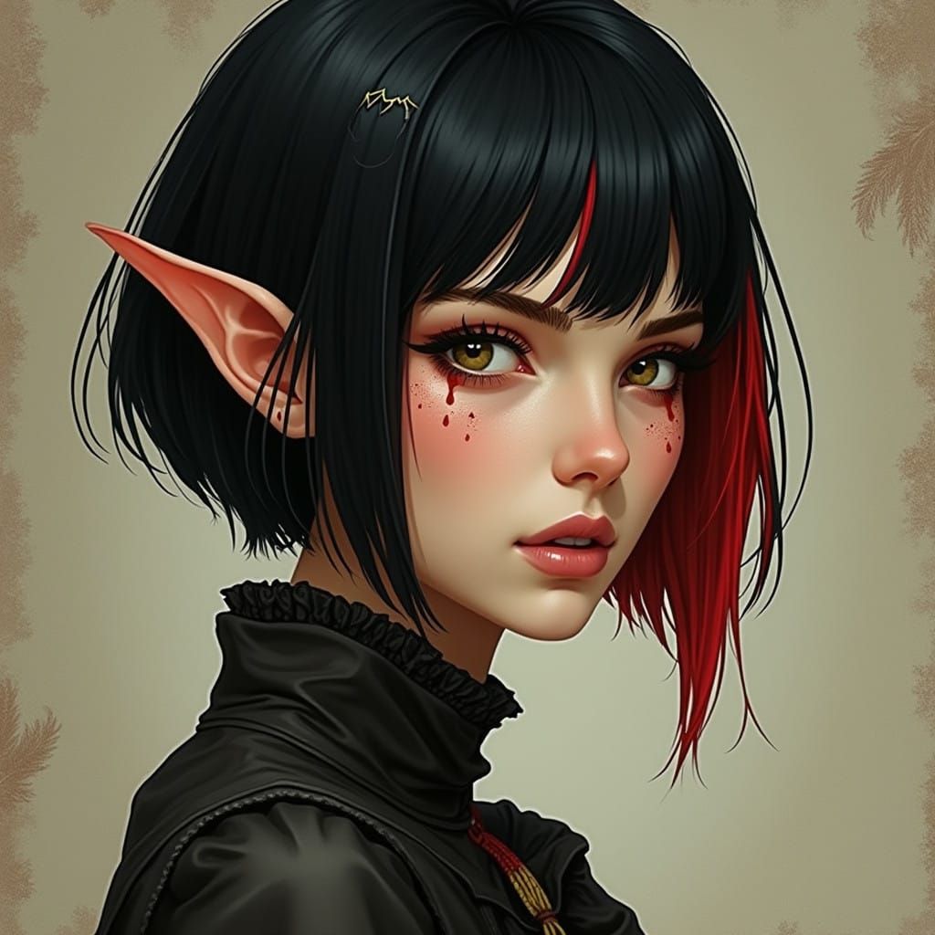 Ethereal Faerie with Red Hair and Tear Drop Tattoos