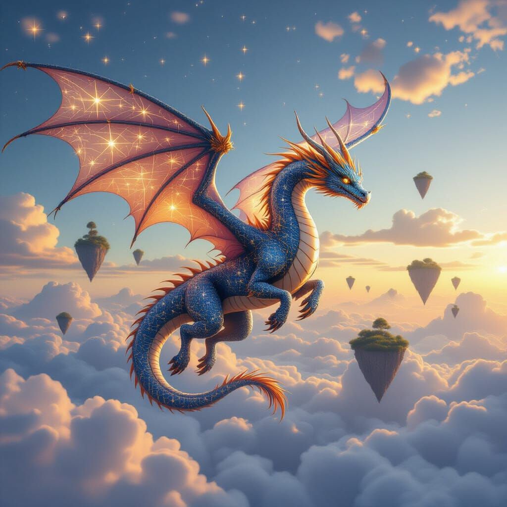 Majestic Dragon Soaring Through a Starry Sky