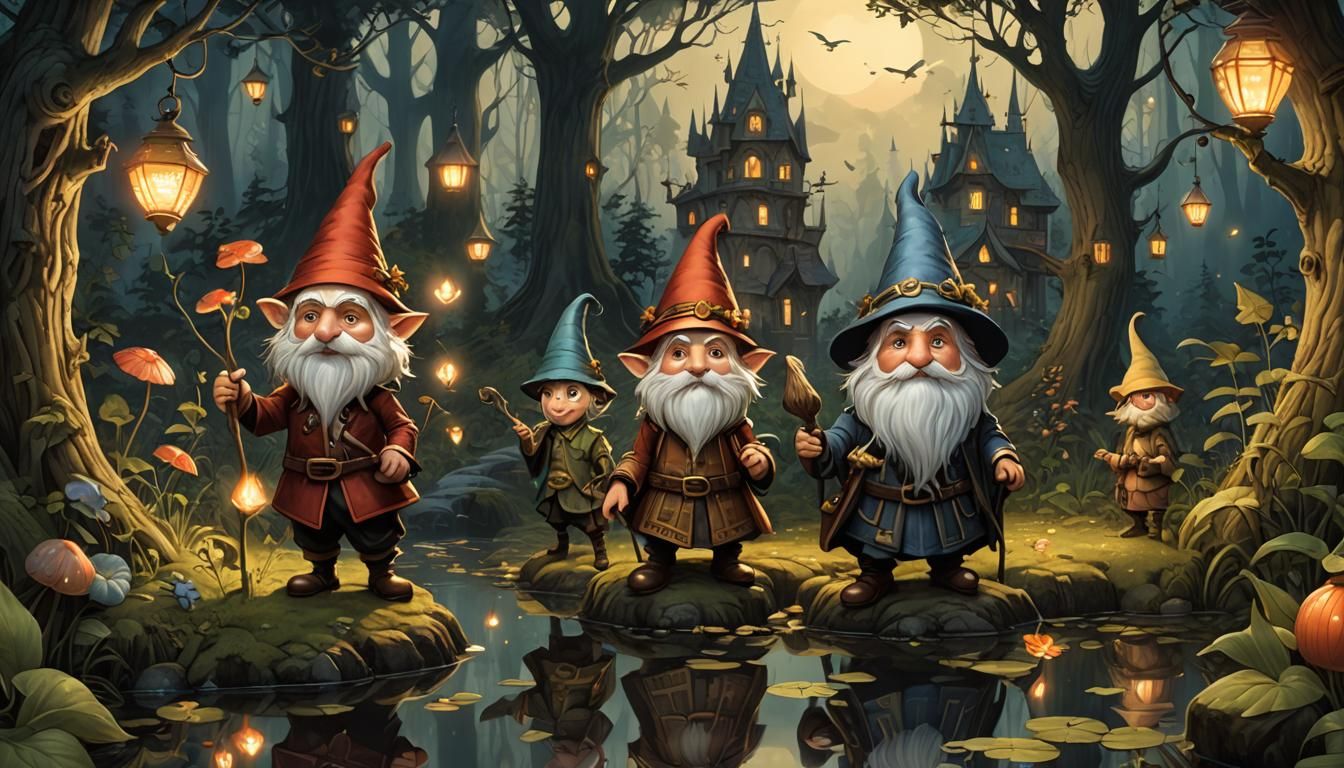 Menacing Gnomes Attack Girl: Fairy Tale Illustration